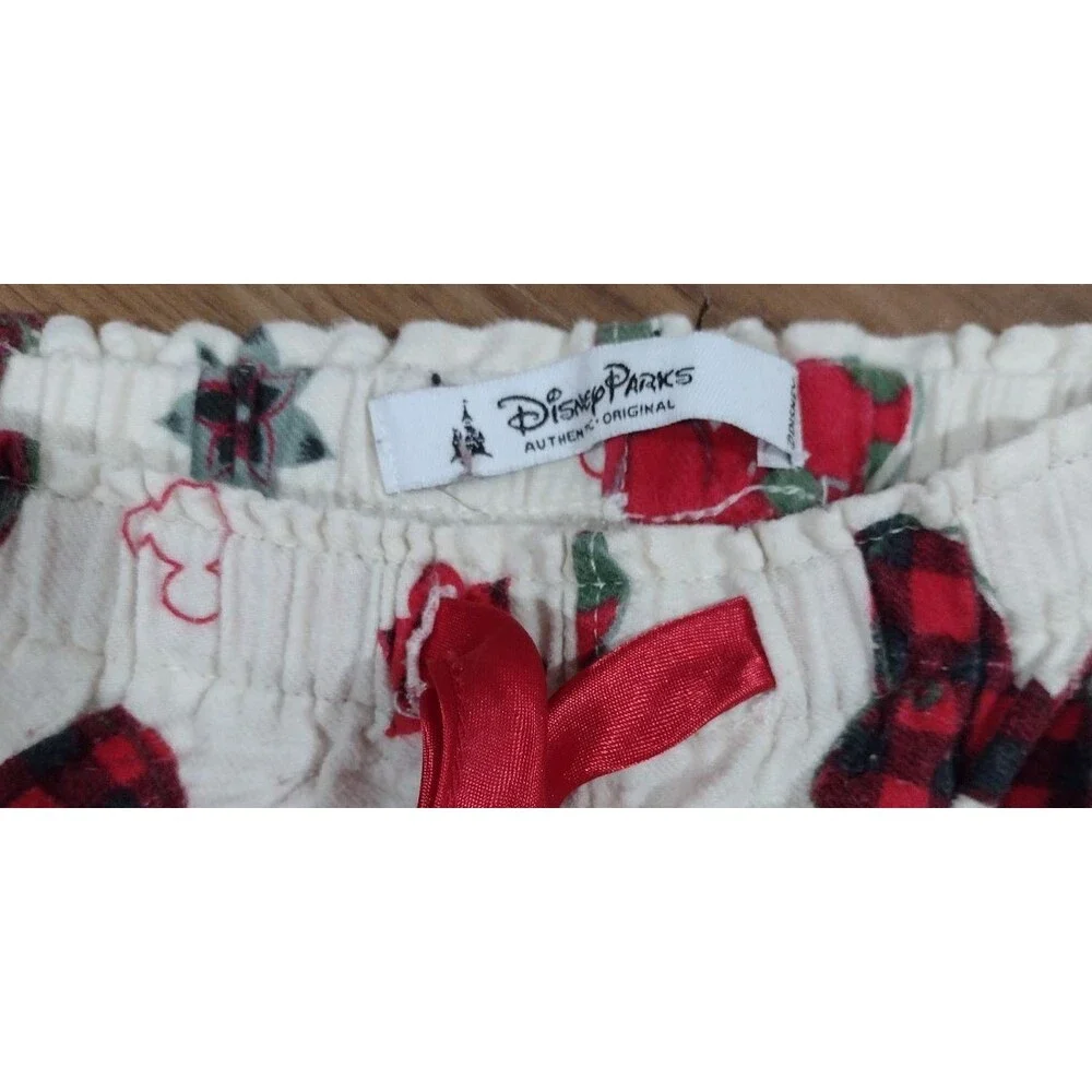 Disney Parks Pajamas Women's L  2 Piece Set Flannel Minnie Mouse Bows Holiday - Picture 5 of 10